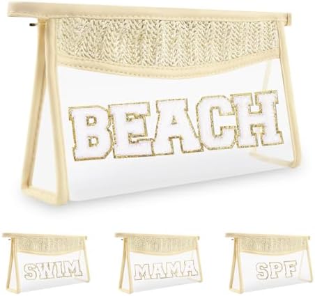 Iqimott Boho Patch Stuff Bag Clear Makeup Letter Bag, Waterproof Zipper Make up by Iqimott