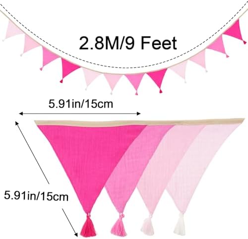 G2PLUS Cotton Fabric Bunting Banner, 9Ft Pink Triangle Pennant Banner Flag - Image 2
