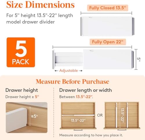 Lifewit 5" Tall Upgrade Drawer Dividers, Adjustable Deep Drawer Organizer - Image 2