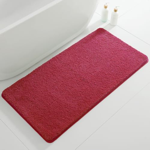 Polyester Bathroom Rug 24"x48" Red, Non-Slip Soft Shaggy Bath Mat by Kildoss