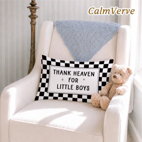 Thank Heaven for Little Boys 12x20 Pillow Cover Black and White Checkered Boys - Image 2