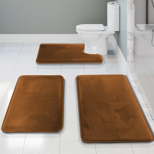 Clara Clark 3 Piece Bathroom Rugs Bath Mat Set, Velvet Memory Foam Bath Mats by ClaraClark