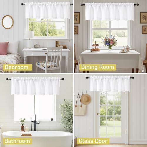 White Valances for Windows, Light Filtering Faux Linen Textured Small Short - Image 7