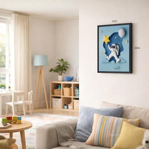 PORENY Astronaut Nursery Wall Art Set of 3, Rocket Moon Planet Canvas Prints - Image 2