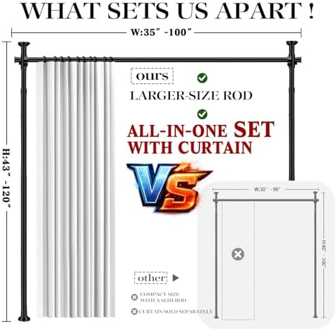 Room Divider Curtain Set-No Drilling Curtain Rod Set, Privacy Curtains - Image 2