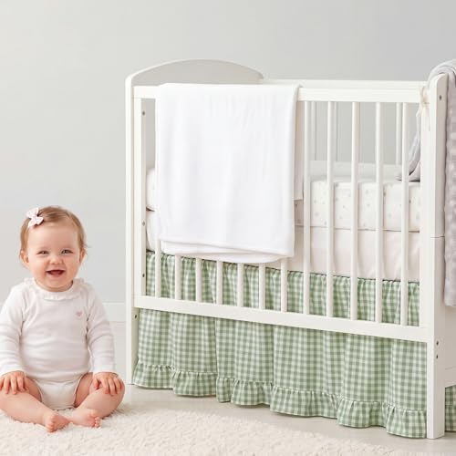 Gingham Crib Skirt Dust Ruffle 52 x 28 Inch 100% Cotton - Image 3