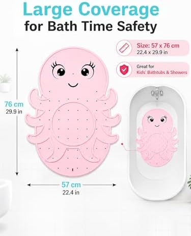 Kids Bathtub Mat Non Slip, Soft Silicone Octopus Baby Bath Mat - Image 7
