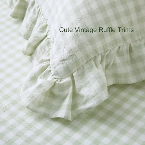 Pile Green White Gingham Ruffle Body Pillow Cover 20"x54" - Image 3
