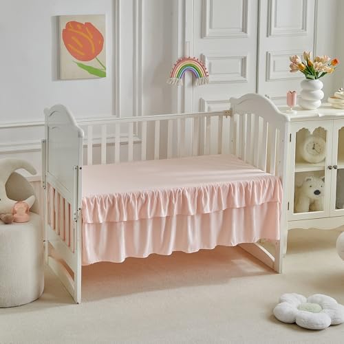 Ruffled Crib Bedding Set Floral Design 3 Pieces Baby Boho Quilted Comforter - Image 7