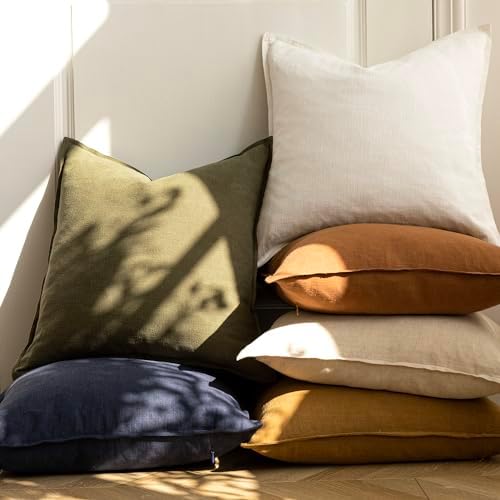 Foindtower Linen Solid Decorative Throw Pillow Covers 20x20 Orange Brown - Image 6