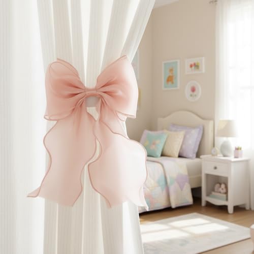 2 Pack French Lace Bow Curtain Tiebacks, Light Pink - Image 5