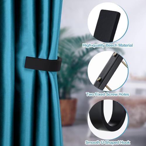 Kigley 4 Pcs Curtain Tiebacks Wood Holdback U Shaped Wall Mount - Image 4