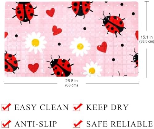 Bathtub Mat Non Slip 26.8x15.1 Inch, Ladybug Daisy Shower Mat - Image 4