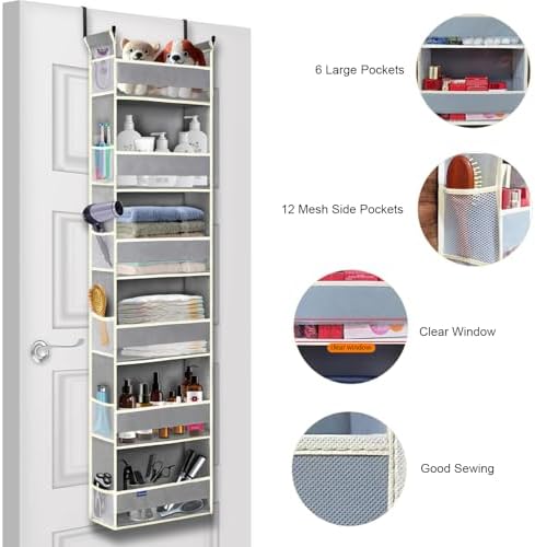2 Pack Over The Door Hanging Organizer 6-Shelves and 12 Side Pockets, Over The - Image 4