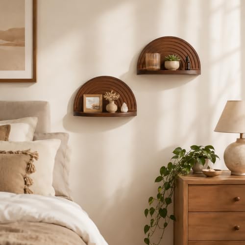 Artilady Boho Shelf Wall Decor, Mid Century Wood Floating Shelves Storage - Image 5