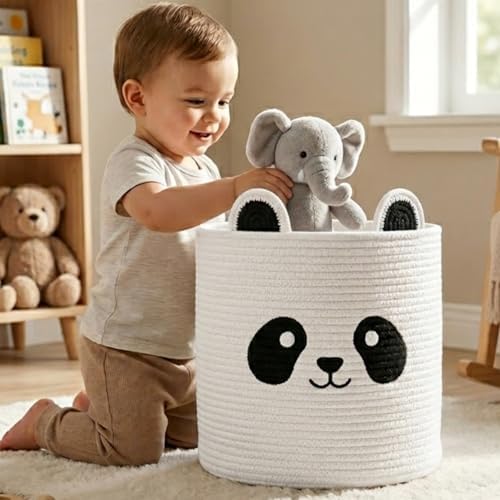 Storage Basket, 14” x 12” Woven Cotton Rope Bin by Joliwove