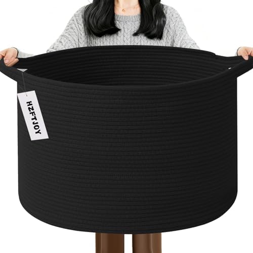 65L Large Blanket Basket, Woven Rope Laundry Basket-Black by HZFTJOY