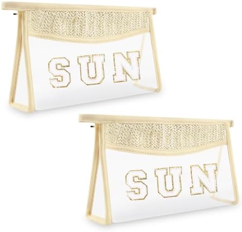 Iqimott 2Pcs Preppy Patch Sun Bag Makeup Letter Bag, Boho Letter Sun Bags by Iqimott