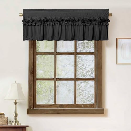 HIG 2 Pack Black Ruffle Handcrafted Window Valances - Image 2