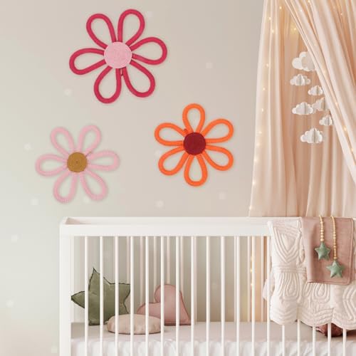 Barydat 6 Pcs Boho Nursery Decor Daisy Flower Woven Macrame Wall Hanging 3 Size - Image 5