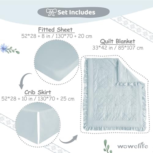 Baby Crib Bedding Set for Girls, 3 Piece Boho Crib Comforter Set Ruffle - Image 3