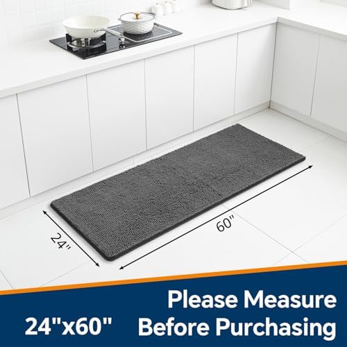 Chenille Bathroom Runner Rug 24"x60" Dark Gray, Plush Bath Mat - Image 2