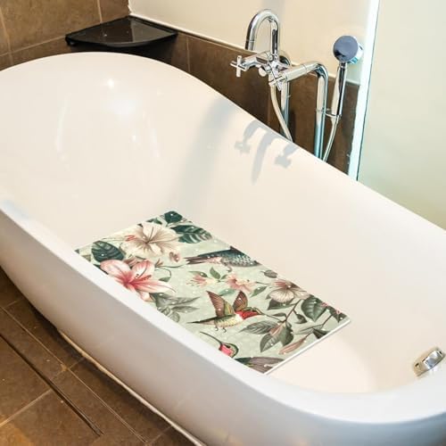 Bathtub Mat Non Slip 26.8x15.1In, Hummingbird Floral Bath Mat - Image 5