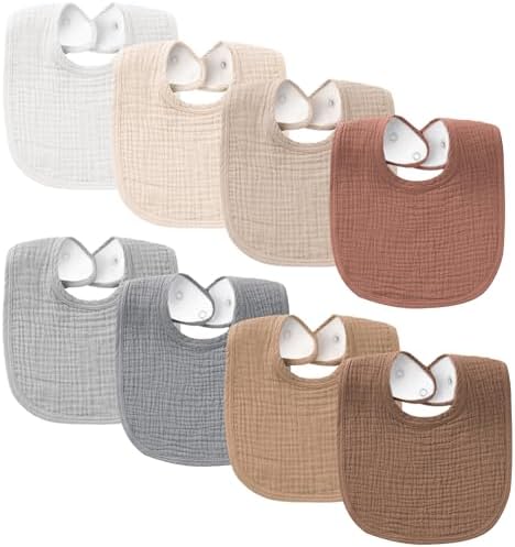 Konssy 8-Pack Muslin Baby Bibs, Adjustable Fit by Konssy