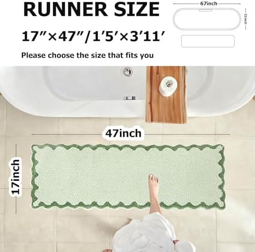 ORTIGIA Long Cute Scalloped Bathroom Rugs Runner, Fun Green Plush Microfiber - Image 2