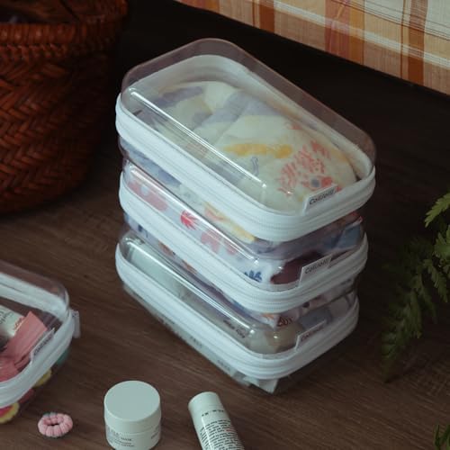 CoiiJoii Zippered Pouch Hard, Stackable Storage Bins, Portable Clear Bin Zipper by CoiiJoii
