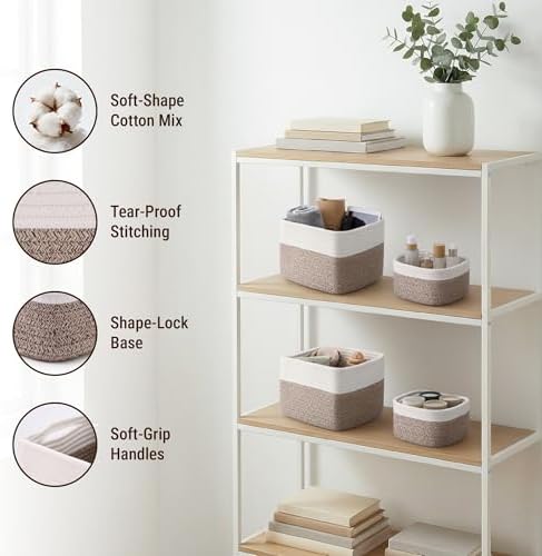 5-Pack Storage Cubes Woven Rope Baskets, 2 Sizes Organizer Bins - Image 3