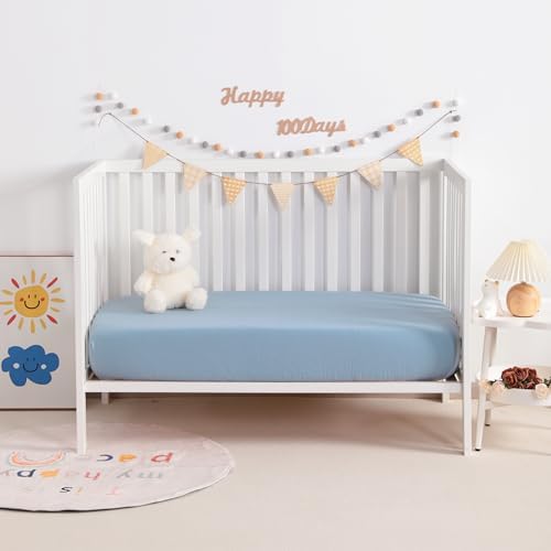 NTBAY Mini Crib Muslin Fitted Sheets, 2 Pack, 24 x 38, Sky Blue - Image 2