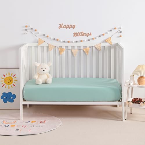 NTBAY 2 Pack Muslin Cotton Crib Sheets, Soft and Breathable Double Layer 28x52 - Image 2