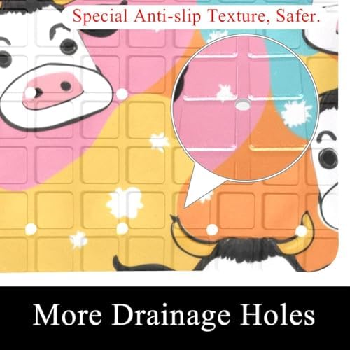 Bathtub Mat Non Slip 26.8x15.1In, Colorful Cow Bath Mat - Image 2