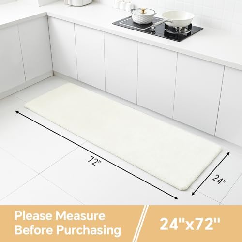 Polyester Bathroom Runner Rug 24"x72" Cream, Soft Shaggy Bath Mat - Image 2
