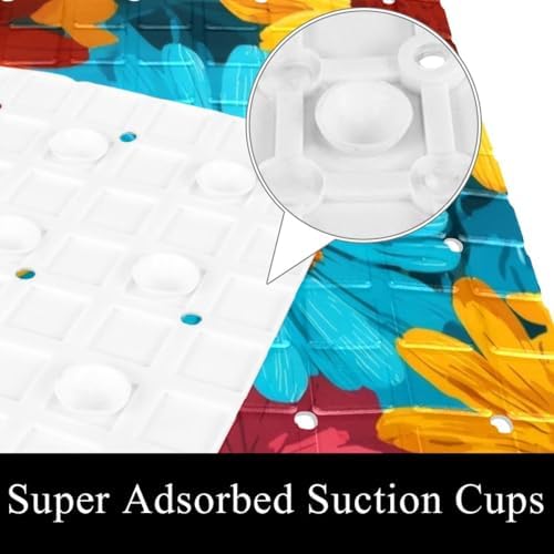 Bathtub Mat Non Slip 26.8x15.1 Inch, Colorful Daisies Shower Mat - Image 3