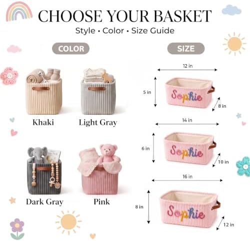 Personalized Baby Basket with Name, Custom Baby Basket and Corduroy Nursery - Image 3