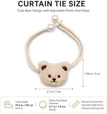 Beige Bear Curtain Tiebacks 4 Pack, Adjustable No-Drill Rope Ties - Image 2