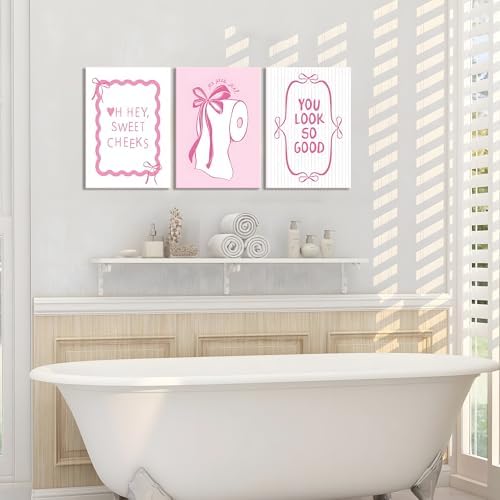 JBZDD 3Pcs Pink Bow Bathroom Canvas Wall Art Bowknot Coquette Posters Prints - Image 7