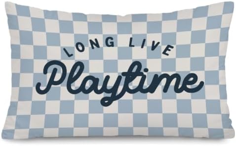 Kids Playroom Decor 12x20 Pillow Cover, Retro Long Live Playtime Checkered by Unknown