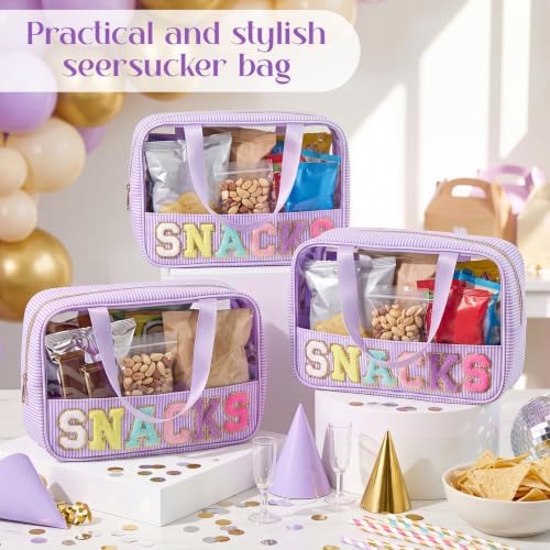 Sanwuta Seersucker Snacks Bag Chenille Letter Clear Makeup Bag - Image 4