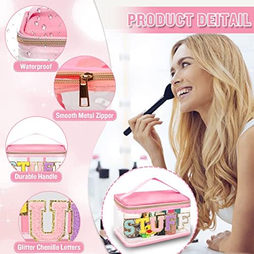 Chenille Letter Clear Makeup Bags Stuff Pouch, Preppy Patch Makeup Bag Zipper - Image 3