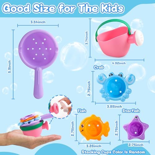 Fajiabao Toddler Bath Toys for Kids Ages 1-3 Stack, Scoop & Pour Set 9PCS - Image 3