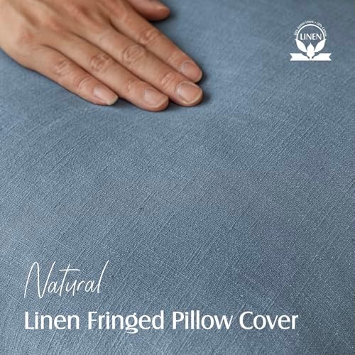 Foindtower Decorative Linen Fringe Throw Pillow Covers 26×26 Misty Blue - Image 2