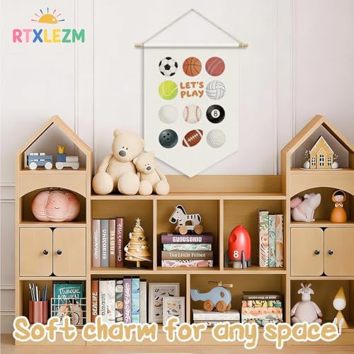 RTXLEZM Playroom Decor, Let's Play Sports Nursery Wall Banner Pennants Flag - Image 2