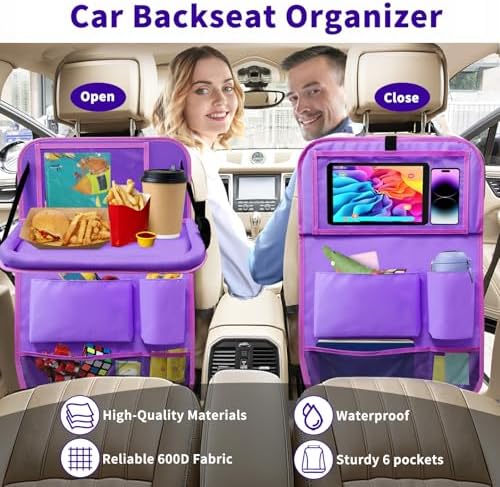 Car Backseat Organizer with Tray, Seat Back Table Holder with 6 Storage Pockets - Image 4