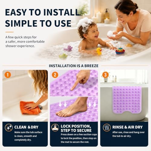 Yimobra Non Slip Bath Mat for Tub 40x16, Long Bath Tub Mat - Image 4