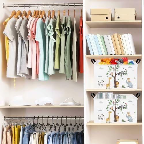 Rectangular Fabric Storage Bin, Foldable Tree Animals print Basket - Image 6