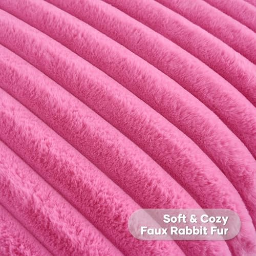 FUTEI Pack of 2 Faux Fur Throw Pillow Covers 16x16 Inch, Hot Pink - Image 2