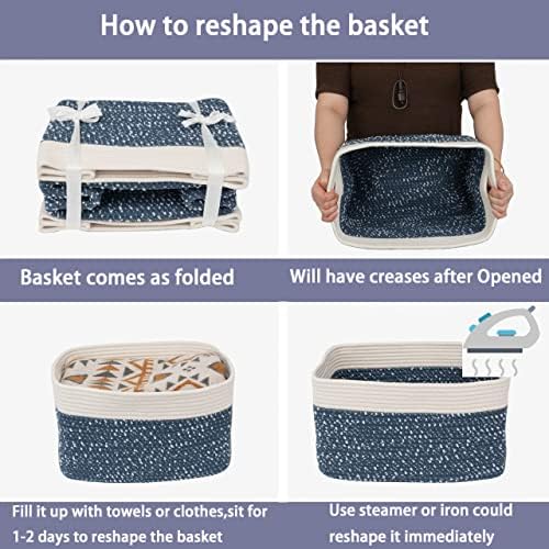 XUANGUO Woven Cotton Rope Storage Baskets 15x10x9.3" 3 Pack White and Blue - Image 7